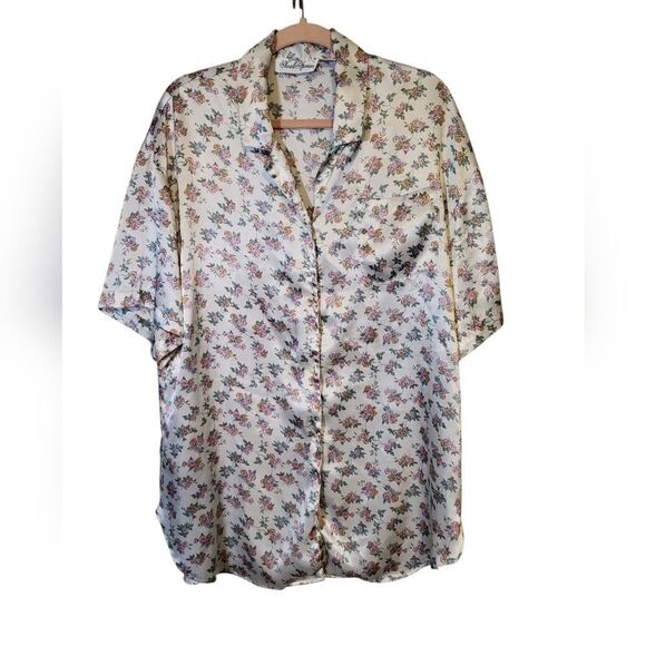 Sarah Spencer Vintage Silky White & Pink Dainty Floral Pajama Set, Size L - Picture 3 of 11